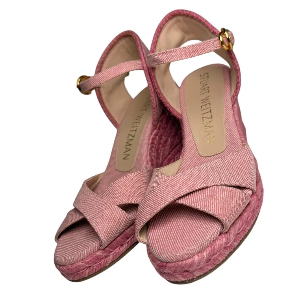 Stuart Weitzman Mirela II Pink Espadrille Wedges 5.5